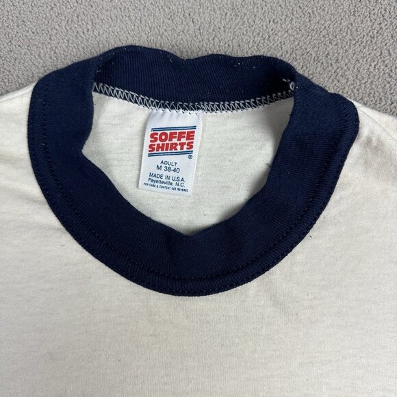 Vintage Military T Shirt 80s USA Ringer Soffe US Navy White Stencil Davis - Picture 3 of 7